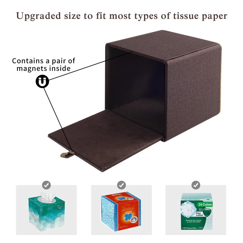 RHCSZ Linen Square Tissue Box Cover Cube Tissue Box Holder-Excellent Rosegold Leather Decoration Table Napkin Case Dispenser Facial Tissues Organizer with Magnetic Bottom for Home Office Car(Coffee) - Image 5